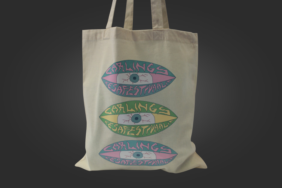 Luonnonvalkoinen puuvillakassi Carlings Kesäfestivaalit -merkkauksella