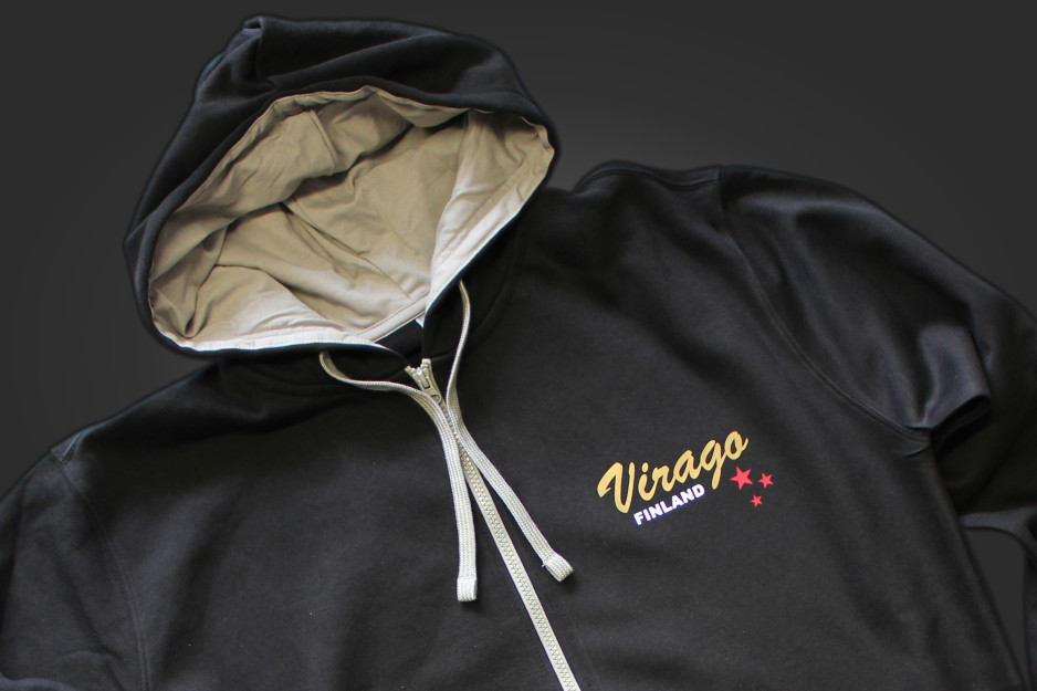 Musta vetoketjuhuppari harmailla tehosteilla