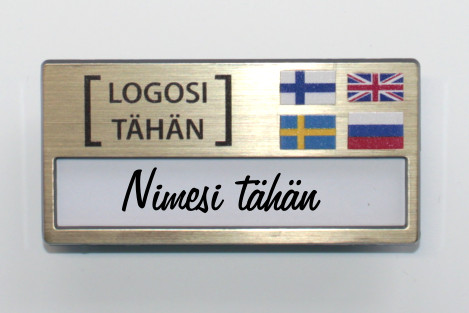 Kultainen nimikilpi painatusmallilla