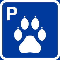 Sini-valkoinen koiraparkki -kyltti