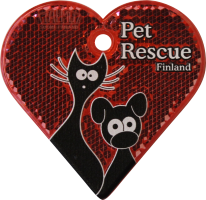 Punainen sydän prismaheijastin Pet Rescue -merkkauksella