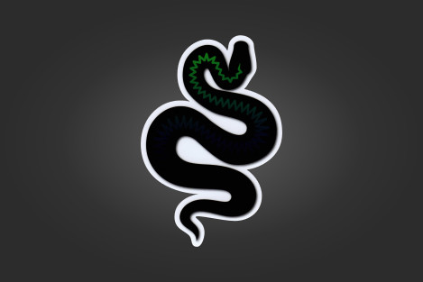 Mutkalla oleva käärme vihreästä siniseen menevällä siksak selkäkuviolla