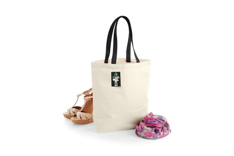 Luonnonvalkoinen puuvillakassi pitkillä  mustilla kahvoilla