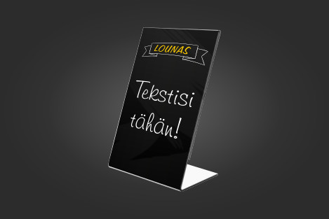 Liitutaulupintainen A4 kokoinen L-teline omalla kuvalla