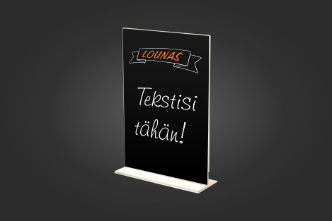 Liitutaulupintainen A4 kokoinen T-teline omalla kuvalla