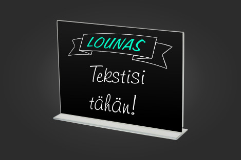 Liitutaulupintainen A4 kokoinen T-teline omalla kuvalla